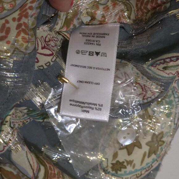 Anthropologie Bishop Young Paisley Boho Top Womens Medium Metallic Long Puff - Picture 7 of 9